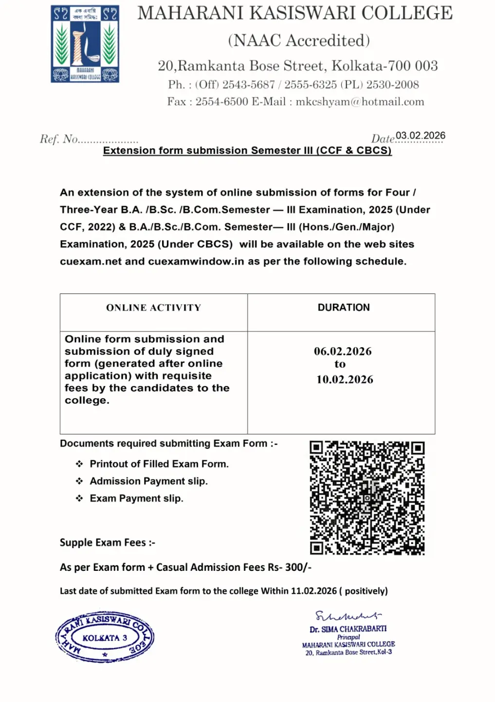Gcc Extension Form.pdf Extension - Form Fill-up Sem 3 (CCF & CBCS) - Maharani Kasiswari College
